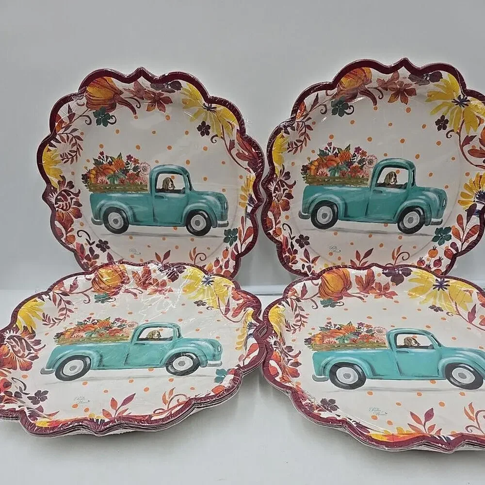 4 PACKS The Pioneer Woman Pumpkin Dog Truck Paper Plate; 32 Ct.;‎ 11.5